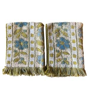 Vtg Cannon Royal Family Hand Towel Green Blue Daisy Flower 16x12 MCM 70s